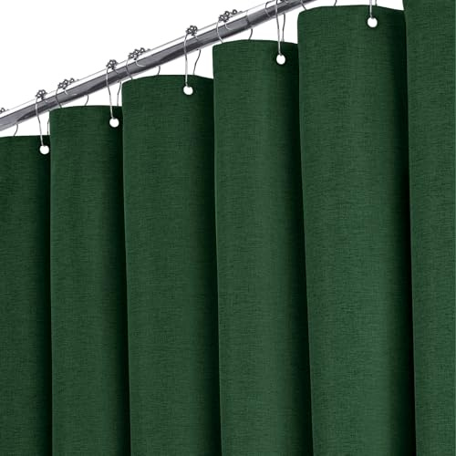 BTTN Duschvorhang Stoff 180x180 cm Leinenoptik wasserdicht, Grün/Dunkelgrün
