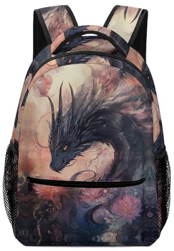 XKASKDFKE Freizeit Schwarzer Drache Kinderrucksack Fantasiewesen - Flexible Nutzung Drinnen/draußen