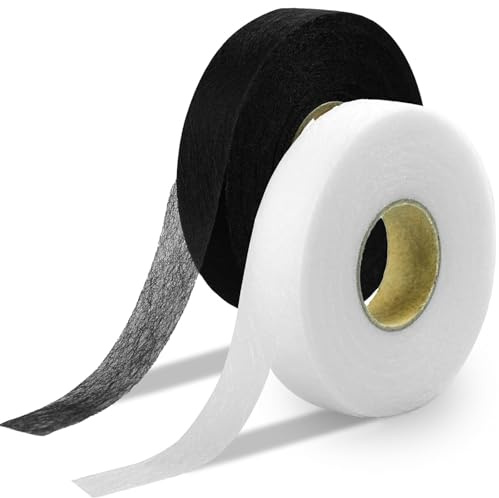 2 PCS Hemming Tape, Iron On Hemming Tape No Sew Wonder Web, 2cm x 70m Fabric Fusing Tape, 1 White & 1 Black Hem Tape Invisible Bonding for Trousers, Curtains, Clothes, DIY Repairs & Craft Projects
