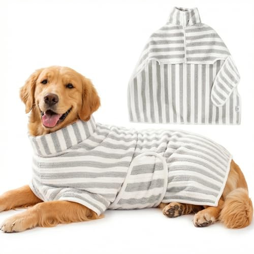 Dog Drying Coat, Super Absorbent Dog Bathrobe Towel, Cute Soft Pet Bathrobe, Adjustable, Microfiber Dog Drying Towel, Pet Towel Robe for Medium Large Dogs,Bath, Swim, Groom & Travel