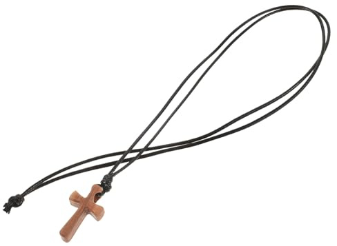 Uonlytech Collar de Cruz Pequeña de Madera para Hombre y Mujer, Colgante Religioso Católico, Joyería Cristiana Unisex para Parejas, Collar Colgante de Madera, Accesorio Versátil para Uso