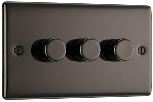 British General BG Electrical Intelligent Triple Wall Dimmer Switch, 2 Way, Raised Profile, Round Edges, Nexus Metal, Black Nickel, NBN83