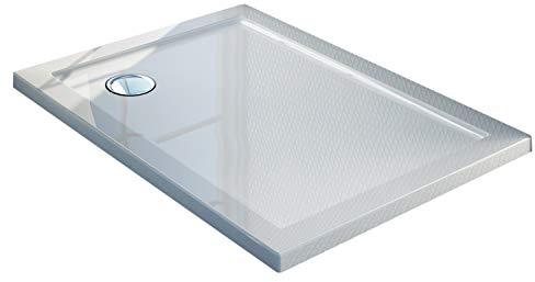 Plato de Ducha 80x90x4cm Rectangular Acrílico Borde Realzado Blanco Brillante Mod. Flower