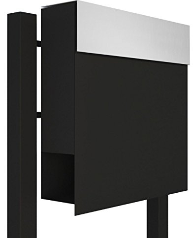Standbriefkasten mit Zeitungsfach, Design Briefkasten Manhattan Stand Schwarz/Edelstahl - Bravios