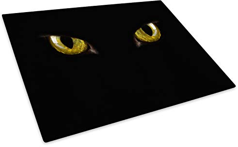 Black Yellow Cat Eyes Cool Glass Chopping Board Kitchen Worktop Saver Protector