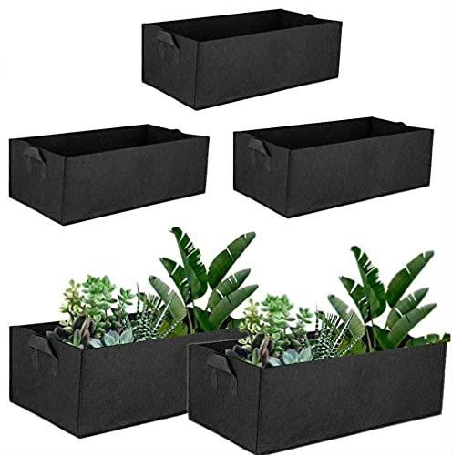 5 Pack Rectangular Garden Grow Bag Fieltro Sembradora Bolsas Contenedor de siembra Cuadrado Macetas de Tela con Asas Jardín de Interior al Aire Libre Maceta de Cultivo para Flores Verduras Pat