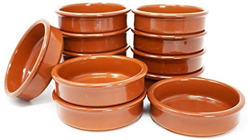 ToCi 12 x Tapas-Schalen Braun Ø 11,5 cm – Spanische Cazuela Schälchen aus Ton 175 ml - Kleine Auflaufformen & Dessertschalen für Tapas, Fingerfood, Crème Brûlée & Ofengerichte