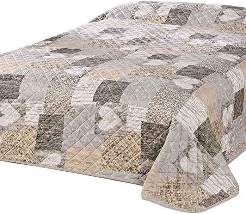 Delindo Lifestyle Tagesdecke Bettüberwurf Herzen für Doppelbett, Patchwork braun, 240x260 cm