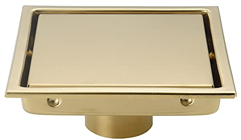 DEOKXZ Drenaje de ducha cuadrado dorado cepillado de 6 pulgadas, con rejilla extraíble cubierta de azulejos forma oculta, acero inoxidable SUS304