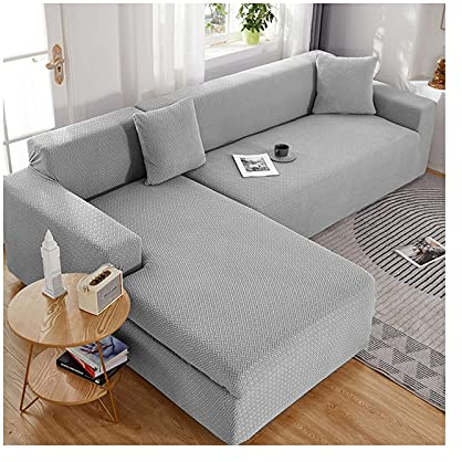 Daesar Couchbezug Stretch 3 Sitzer, Sofaüberwurf Polyester XL L Form Silber Grau Überwürfe Sofabezug Ecksofa 190-230