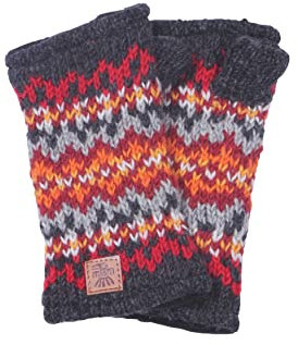 Pachamama Women Wool Hand Wrist Warmers Fleece Lined Handknitted Fair Isle Multicoloured One-Size Handmade Extra Warm Fair Trade (Charcoal)