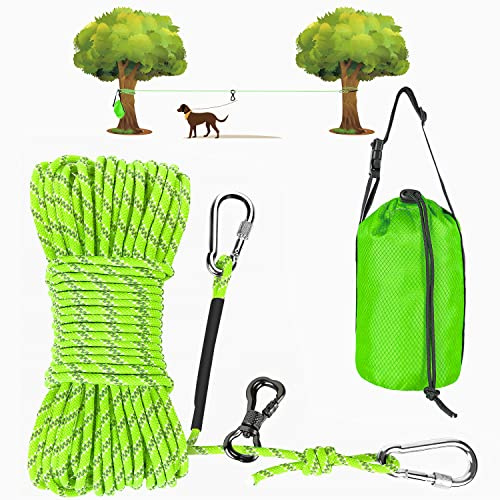 XiaZ Hundeleinenkabel für Camping, 15 m, tragbares Überkopf-Trolley-System für Hunde bis zu 136 kg, Hundeleine für Hof, Camping, Parks, Veranstaltungen im Freien, 5 Minuten aufgebaut, Grün