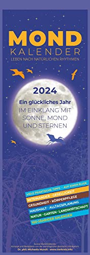 Mondkalender 2024 - Streifen-Kalender 14,85x42 cm - Wandplaner - mit 100-jährigem Kalender - viele praktische Tipps - Mond-Kalender - Alpha Edition