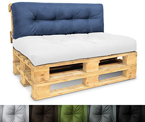 Palettenkissen 120 x 40 cm - Europaletten Rückenlehne Outdoor - Wasserdicht Rückenkissen zum Garten - Perfekte Kissen für Palettenmöbel - Kornblumenblau Farbe - UV-beständiges Material mit OEKO-TEX