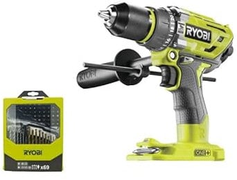 Pack RYOBI Perceuse-visseuse à percussion R18PD7-0 Brushless OnePlus sans batterie ni chargeur - 69 accessoires pour perçage et vissage RAK69MIX