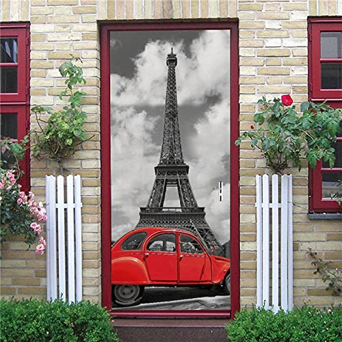 Türaufkleber Eiffelturm-Rote Auto-Landschaft 90 X 200 Cm Türtapete Selbstklebend Türposter Fototapete Poster Tapete Pvc 3D Türaufkleber Selbstklebend Diy Türbild - Foto Der Kinderzimmertüren - Türwan