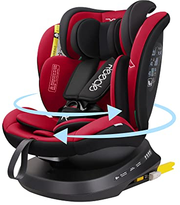 Reecle I-Size 360 Girevole Seggiolino Auto con ISOFIX, 40-150cm(Gruppo 0 + 1/2/3, 0-36 kg), ca. 0-12 anni (Rosso)