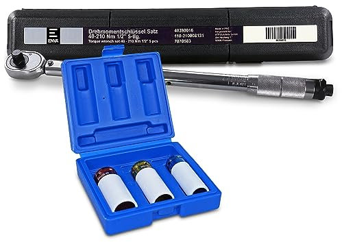 ENVA Profi Drehmomentschlüssel 40-210 Nm + Kraft Schoneinsätze Set 3TLG. inkl. Verlängerung für präzise Auto Reparatur & Wartung