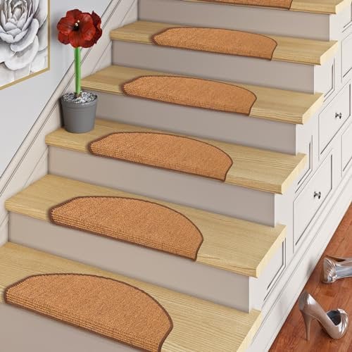 Snapstyle Natur Sisal Stufenmatte Halbrund Einfarbig, Größe/Ausführung/Menge:24x65 cm (halbrund) 15 Stck., Farbe:Braun