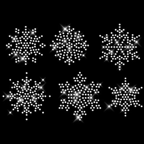 Glitzerdeals Bügelbilder Karneval Strass Schneeflocken kristall 6er Set Aufbügler für Textilien Schneeflocken Bügelmotiv Wintermotiv Strass Bügelbild Schneeflocken