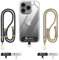 OLEPHY Cordon Téléphone Portable, 2*Tour de Cou Téléphone Universelle avec 4 Très Mince Patchs, Collier de Longe Compatible avec la Plupart des Coques pour Smartphone, Noir+Doré