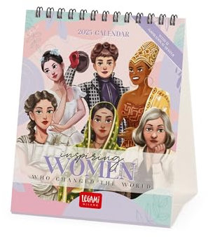 Legami - Tischkalender 2025, Kalender 12 x 14,5 cm, 12 Monate und Jahresplaner 2026, nur Englisch, Internationale Sternzeichen und Feiertage, Inspiring Women