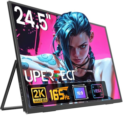 UPERFECT Portable Monitor IPS Display Matte Screen, with Standard HDMI/Type-C, Support VESA, Second Display for Laptop/PC/PS/Phone/Switches, with Smart Cover (2K 165Hz, 24.5 Inch)