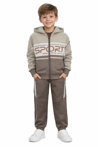 Fashion Boy warmer Trainingsanzug Sport Jogginganzug Kinder Freizeitanzug in Braun, Gr. 122, JF176.8