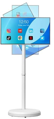 Portable 21.5 Inch Touch Screen Monitor, 1080p Resolution, Built-in Camera, Full Swivel Rotation, Mobile TV Tablet on Wheels, Android Operating System
