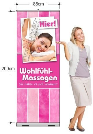 net-xpress Rollup-Banner für Massage-Werbung (85 x 200 cm) Bannerdisplay Wellness