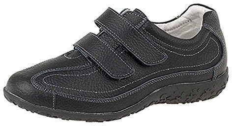 Womens Ladies Extra Wide EEE Fit Velcro Leather Casual Shoes Trainers Size 3 - 9 , Black, 6 UK
