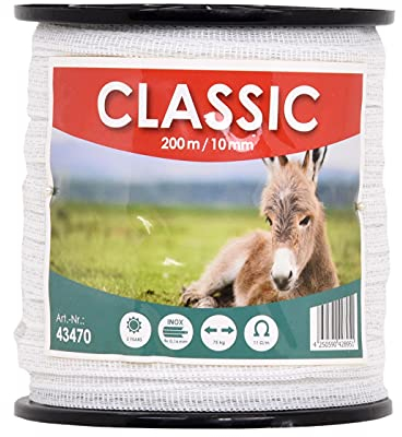 VOSS.farming Weidezaunband 10mm Classic 8 x 0,16 NIRO, weiß, Weidezaun und Elektrozaun Band, Elektroband, Pferdezaun, Pferdeband, Ponyzaun, Sparset (800 m)