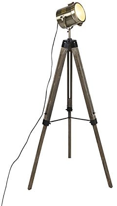 Qazqa - Industrie I Vintage I Industrie I Vintage I Stehlampe aus Holz mit Stativ und Studiostrahler – Braha I Wohnzimmer I Schlafzimmer - Länglich - LED geeignet E14