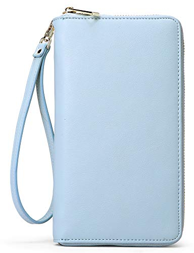 Geldbörse Damen Leder Gross Frauen Clutch Portemonnaie Groß Geldbeutel Lang Portmonee mit 15 Kartenfächer Blau