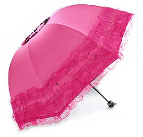 Maibar Paraguas Plegables UV Mujeres Sombrillas Encaje Paraguas Parasol Sombrilla Anti UV Impermeable a Prueba de UV en Verano Para Dama (Rosa)