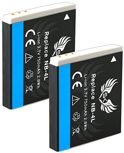 2x SK Battery Canon NB-4L 750 mAh for Canon Digital IXUS 65 80 is 100 is 255 HS i7 Zoom // PowerShot SD600 SD1000 SD1400 is ELPH 330 HS TX1 // NB-4LH