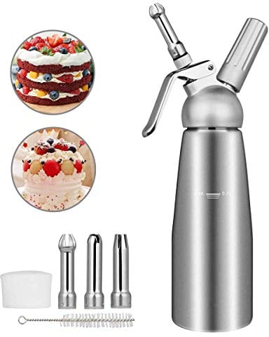 upstartech Siphon Chantilly Professionnel 500ml Syphon à Crème Chantilly en Aluminium avec 3 Douilles en Acier Inoxydable