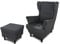 Ohrensessel Sessel King - Lounge Sessel mit Armlehnen - Retro Stuhl aus Stoff mit Holz Füßen - Polsterstuhl für Esszimmer & Wohnzimmer (Graphit (Inari 94), mit Hocker)