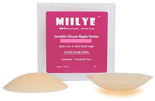 MIILYE Invisible Self-adhesive Silicone Nipple Covers Pasties Concealer in Dome Shape with Ultrathin Edge for Cup A to D, Nude Color, Small Size 8cm/ 3in