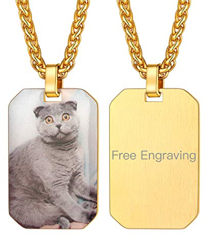 Suplight personalisiert Foto Anhänger Halskette 18K Vergoldet Achteck Hundemarke Dog Tag mit Bild Text Gravur Damen Herren einzigartiger Modeschmuck tolles Vatertag
