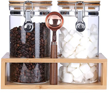 Tarro de almacenamiento de vidrio de borosilicato con tapa hermética, tarro sellado de vidrio, recipiente de vidrio con tapa de pinza de aspecto de grano de café, harina, cereales, galletas