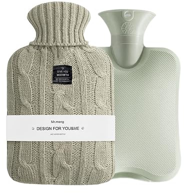OliviaLiving Wärmflasche, Wärmflasche, 2 Liter, zum Aufwärmen und Einfrieren, mit Strickbezug zur Schmerzlinderung, Wärme- und Kältetherapie