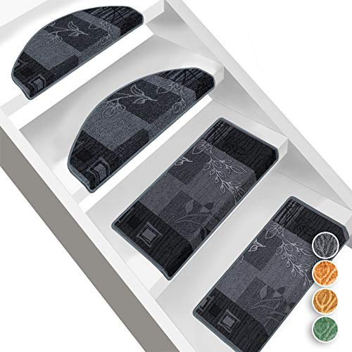 Floordirekt Stufenmatte Akzent Gemusterter Treppenschutz für Ihr Zuhause (Grau, Halbrund 23,5 x 65 cm)