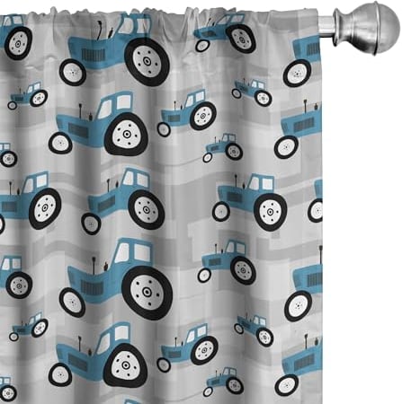 ABAKUHAUS Bauernhof Vorhänge, Gardinen, Traktor LKW Ernte Kunst, Fensterbehandlungen für Wohnzimmer Schlafzimmer Dekor, 2 Stück 75 cm b x 175 cm h, Sea Blue und hellgrau