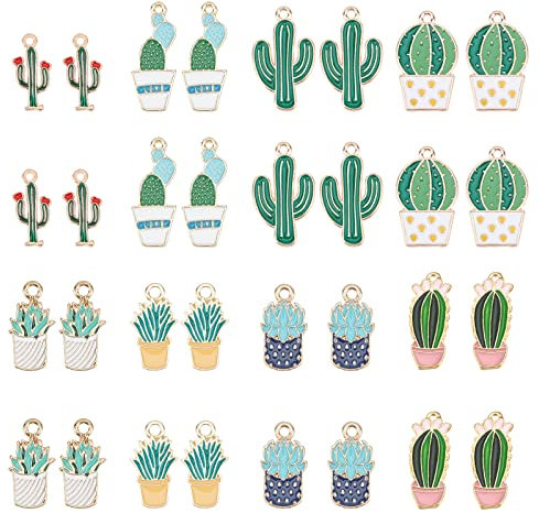 PH PandaHall 48pcs 8 Styles Cactus Tropical Charms, Pflanze Emaille Charms Anhänger Sommer Wüste Pflanze Emaille Dangle Perlen Für Halskette Armband Ohrringe DIY Schmuckherstellung