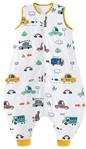 Chilsuessy Baby Schlafsack mit Füße 2.5 Tog Ganzjahres Schlafsack (CPC-Zertifizierung) Baby Schlafsäcke Babyschlafsack mit Beinen für Säugling Kinder, Stadt Autos, 70cm/Baby Höhe 80-90cm
