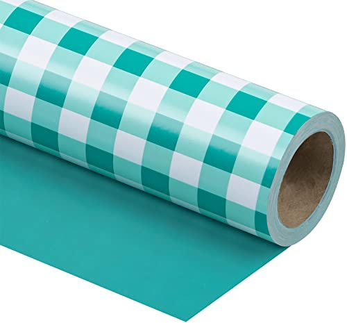 WRAPAHOLIC Wendbares Geschenkpapier-Rolle – Blaugrün und Weiß kariertes Design für Geburtstag, Urlaub, Hochzeit, Babyparty und andere Anlässe – 76,2 cm x 90,1 m