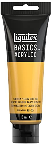 Liquitex 8870042 Basics Acrylfarbe Kadmiumgelb Dunkel – 118ml Tube, lichtecht, mittlere Viskosität, seidenglänzend, monopigmentiert, Archivqualität