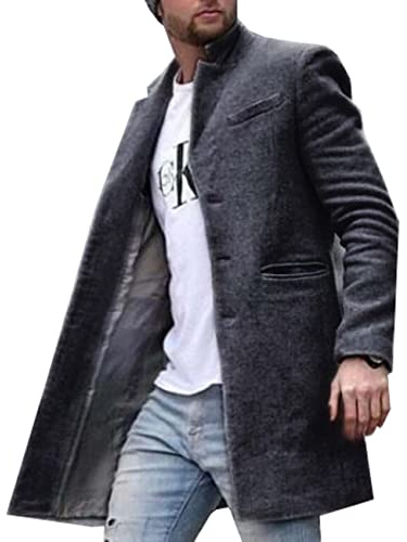 BAIXIAOCHI Chaqueta Cortavientos De OtoñO E Invierno Para Hombre Abrigo De Longitud Media Con Solapa Informal Lana