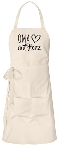 Huuraa Schürze Oma mit Herz Geschenk | Latzschürze Baumwolle Kochschürze mit Motiv Geschenkidee verstellbare Grillschürze mit langen Bändern